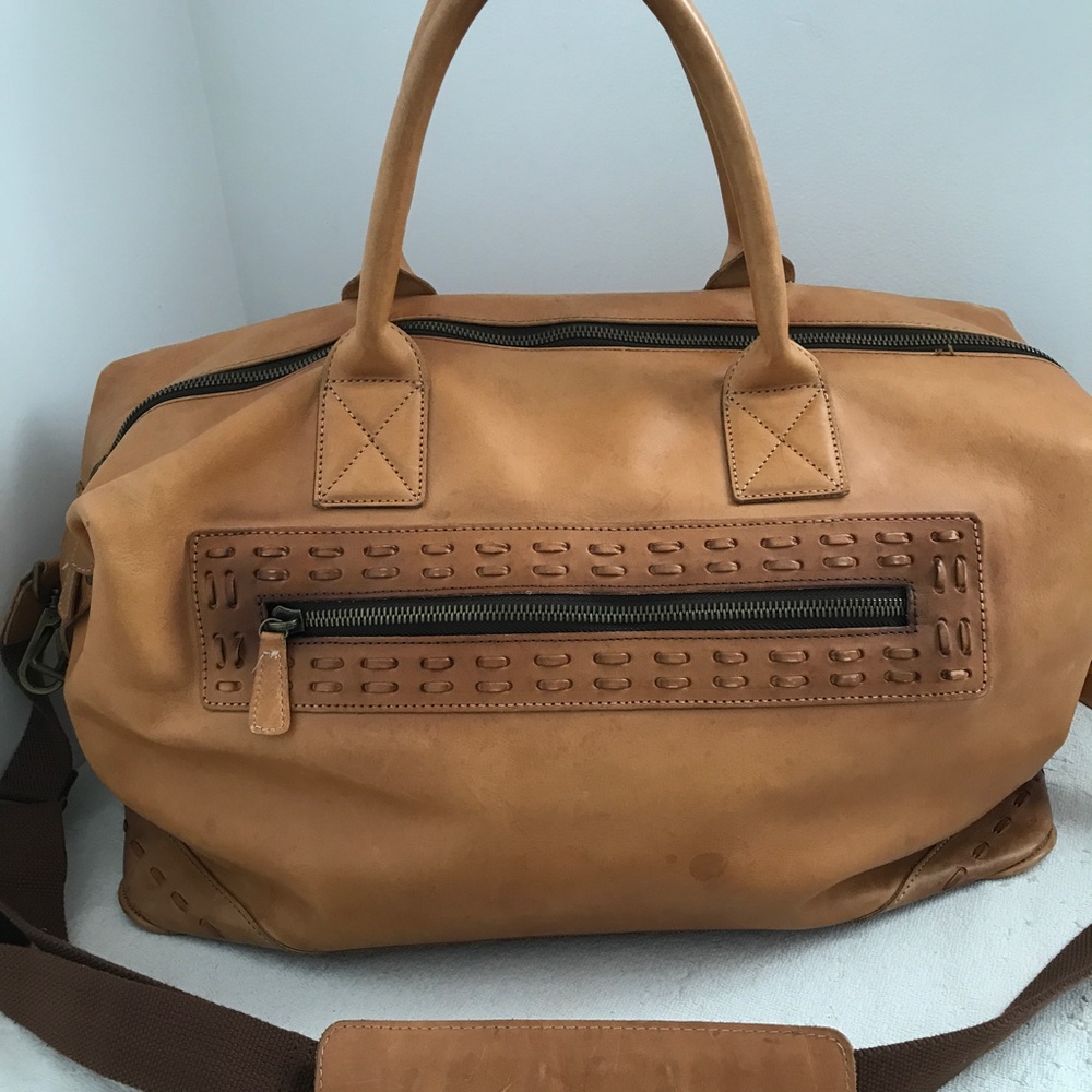ZARA MENS LEATHER DUFFEL BAG TOO HANDLE CAMEL BROWN